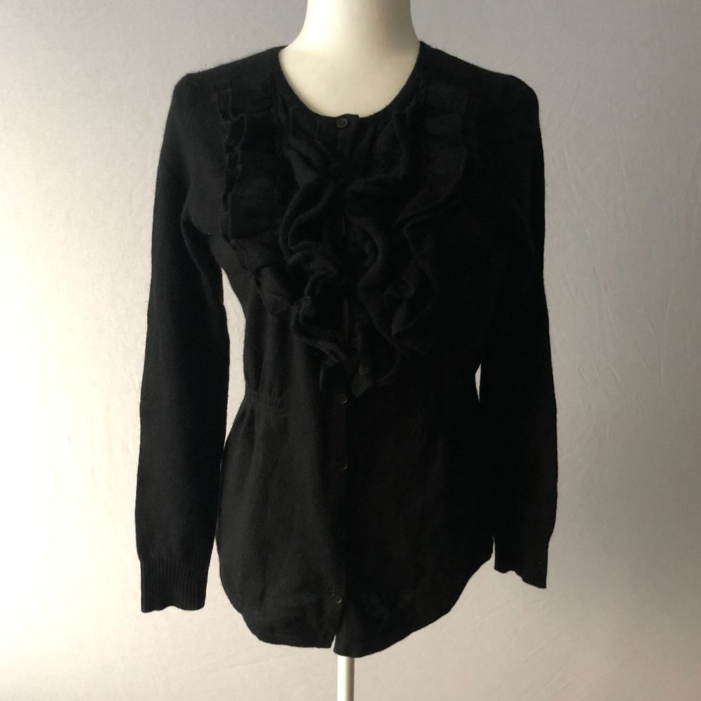 Cullen 100% Cashmere Black Ruffle Cardigan Size S
